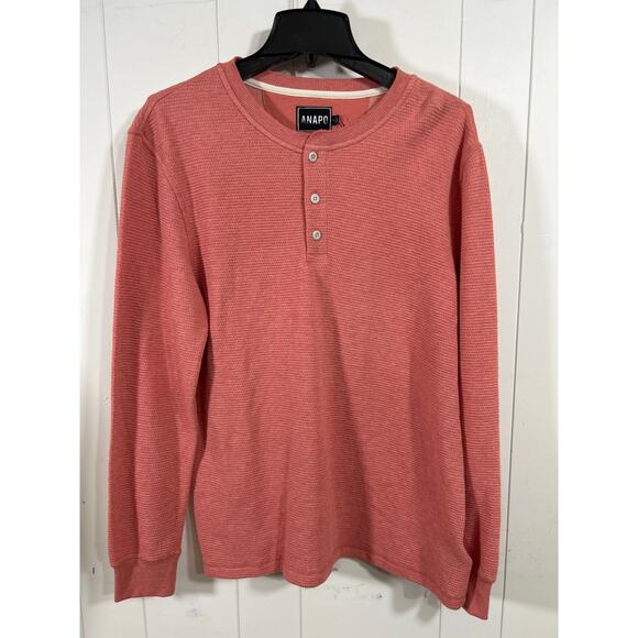 ANAPO Men's Waffle Long Sleeve Henley in Salmon. Size Small. NWOT - Picture 4 of 6